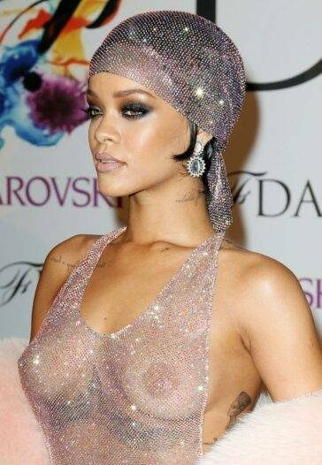 Rihanna Nude Sheer Sequin Dress Nip Slip Leaked on fansgirls.net