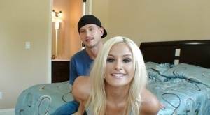 Amateur blonde with tiny boobies Kaycee Brooks is sucking a cock on fansgirls.net