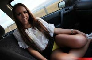 Hitchhiker Kiara Lee flashes a sexy upskirt & gives the driver a blowjob on fansgirls.net