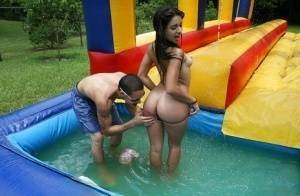 Frisky gals showing off their blowjob skills at the pool party on fansgirls.net