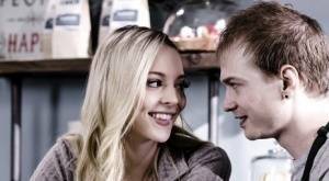 Young blonde Lily Larimar has sex with a guy while they're working in cafe on fansgirls.net