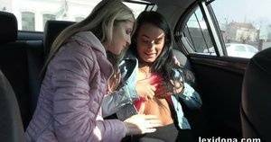 Lexi Dona and her lesbian lover have sex in the backseat of a car on fansgirls.net
